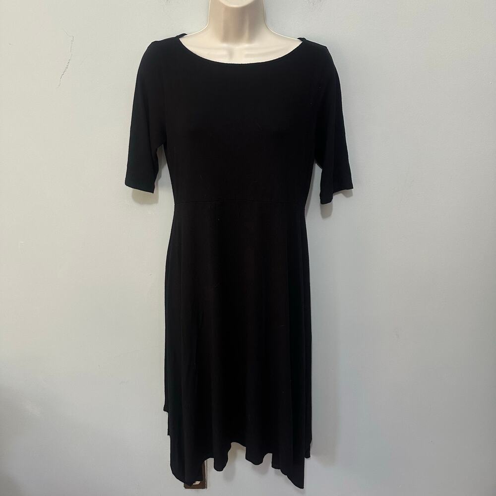 Eileen Fisher Dress Womens Small Black Asymmetric Midi Minimalist Lagenlook